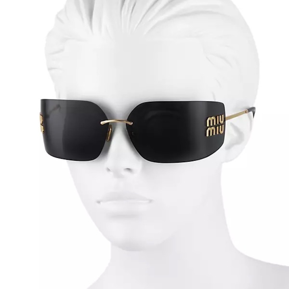 Miu Miu Shield Black and Gold Rimless Sunglasses - WORN ONCE